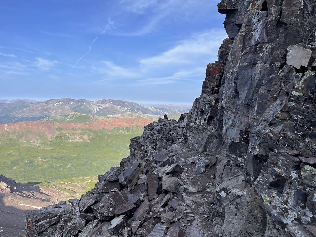 A closer look at a well-marked section of Maroon Peak’s southwest ridge trail.